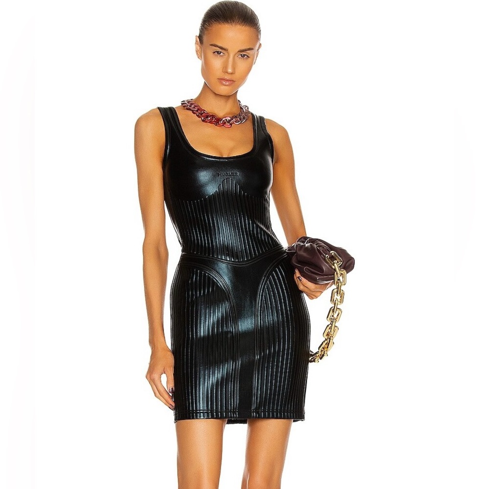 Mugler ❤️‍🔥 Glossy Embossed Scuba Black Bodycon Minidress Size 40 / M